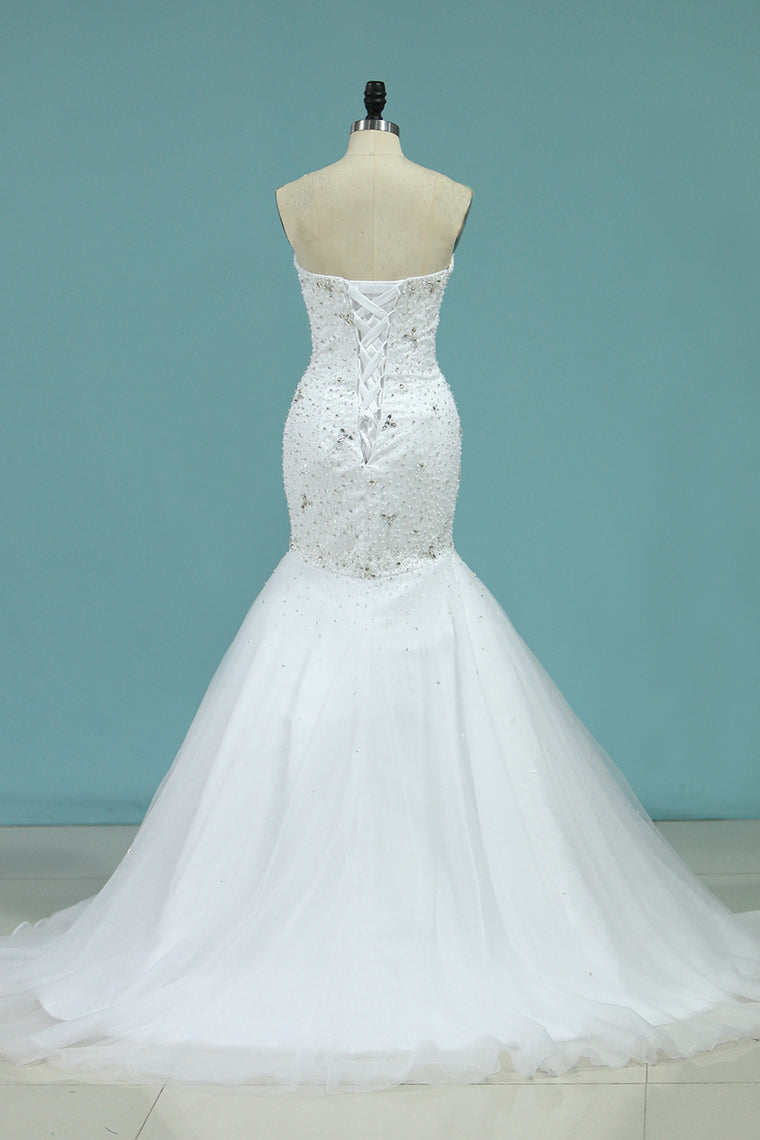 2024 Full Beaded Bodice Wedding Dress Sweetheart With Tulle Skirt Lace Up