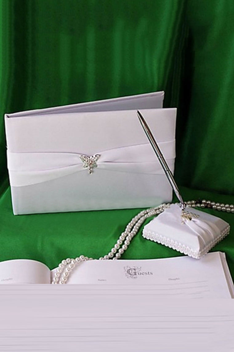 Butterfly Design Rhinestones Guestbook & Pen Set