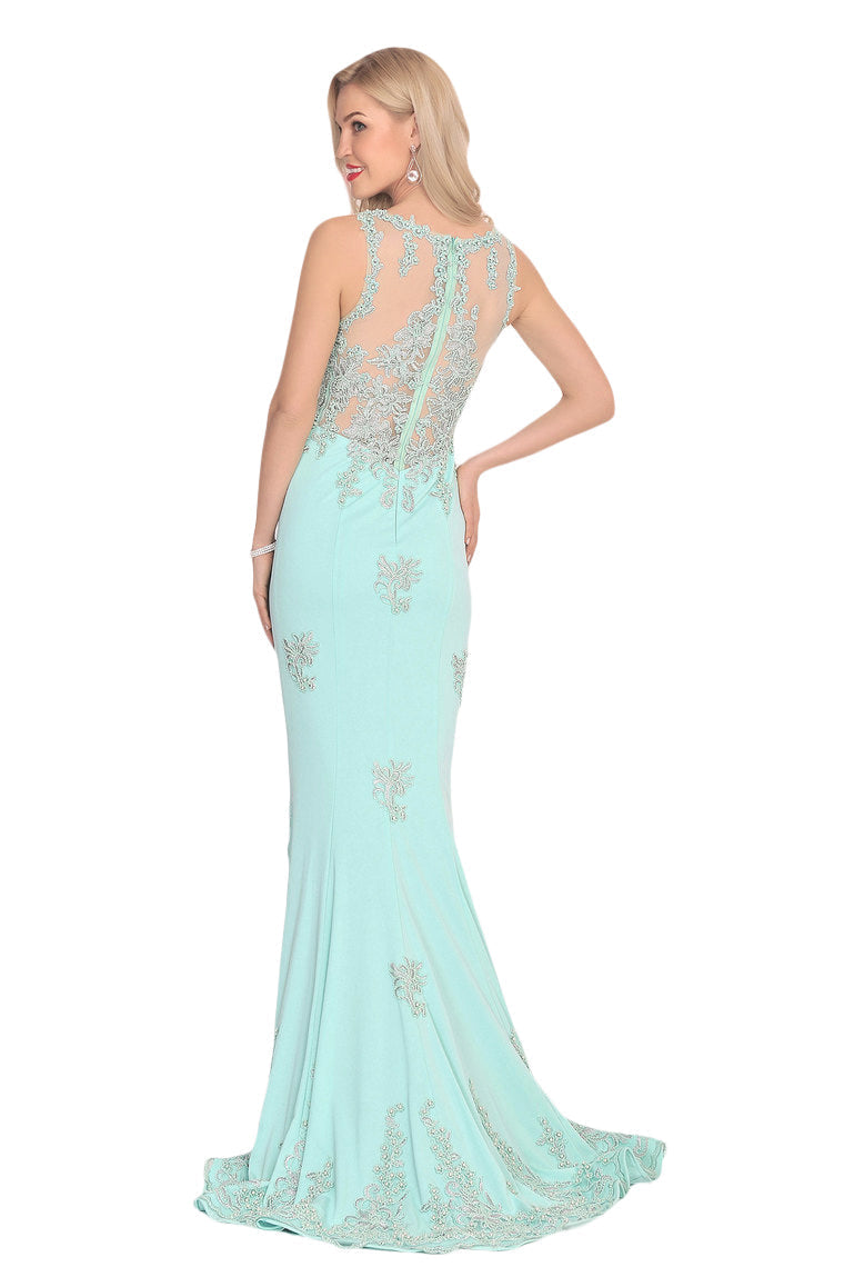 2024 Prom Dresses Mermaid Scoop Spandex With Applique Sweep Train