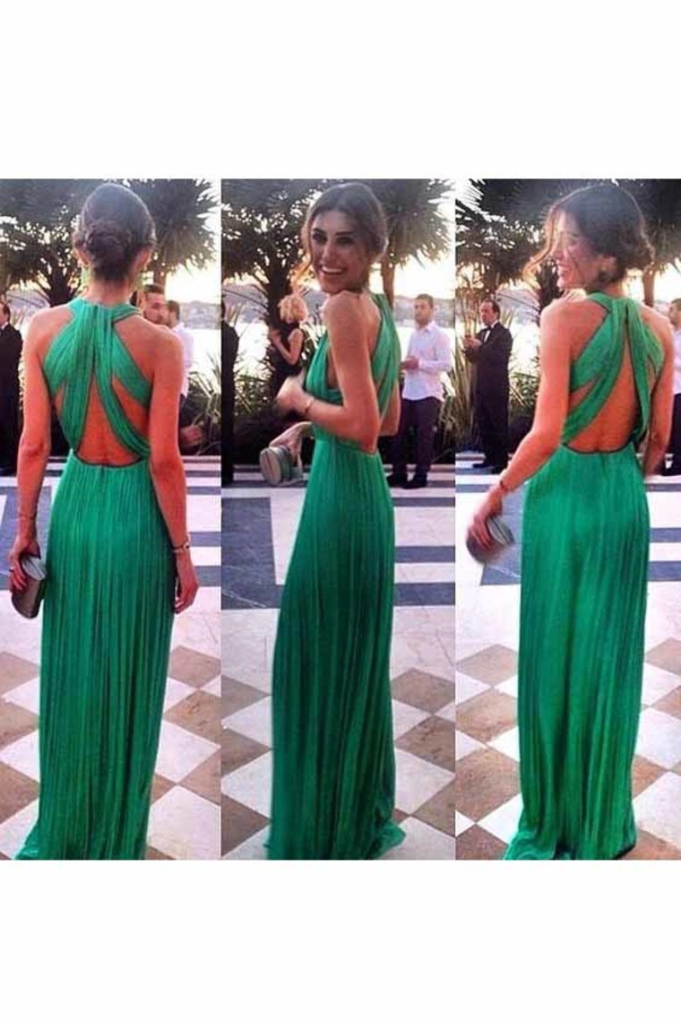 2024 Sexy Open Back Scoop Chiffon With Ruffles A Line Prom Dresses