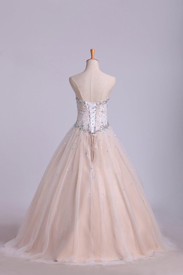 2024 Quinceanera Dresses Sweetheart Beaded Neckline And Waistline Ball Gown Floor-Length