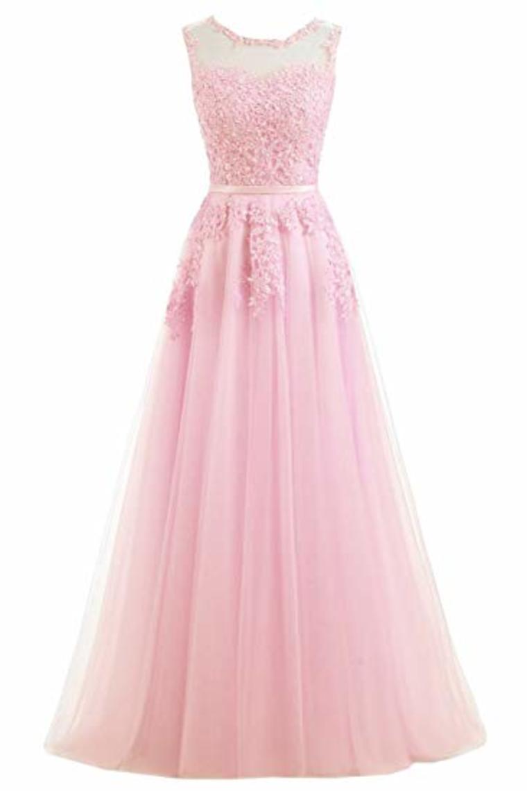 Beautiful A-Line Long Lace Tulle Zipper Evening Dress Ball Gown Bridesmaid Dress