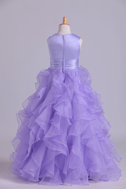 2024 Flower Girl Dresses Ball Gown Scoop Floor Length Organza