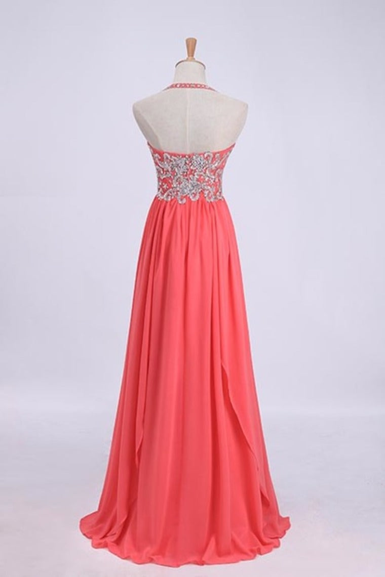 2024 Prom Dresses Empire Waist Halter Floor Length Chiffon