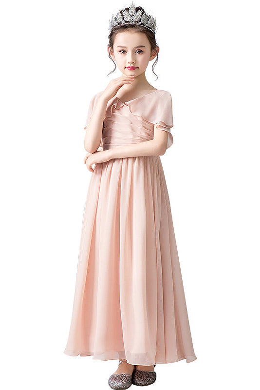 A Line Pink Short Sleeves Flower Girl Dresses