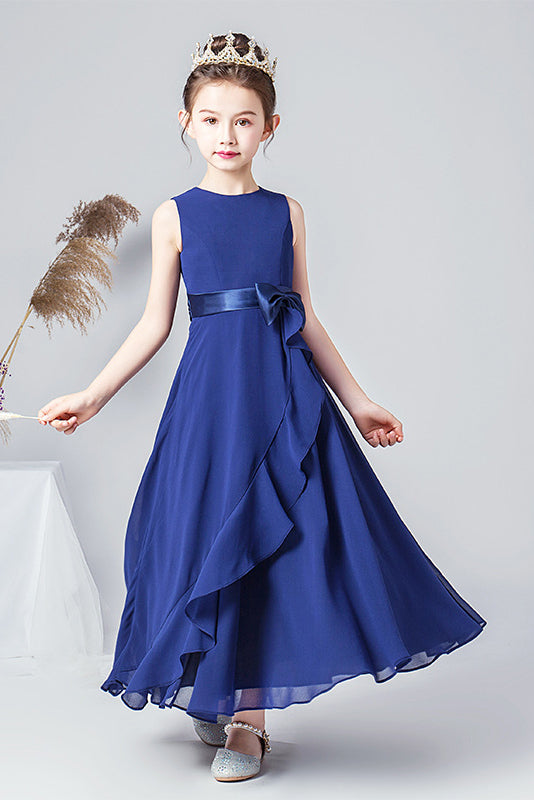 Dark Blue Sleeveless Chiffon Ruffles Flower Girl Dresses