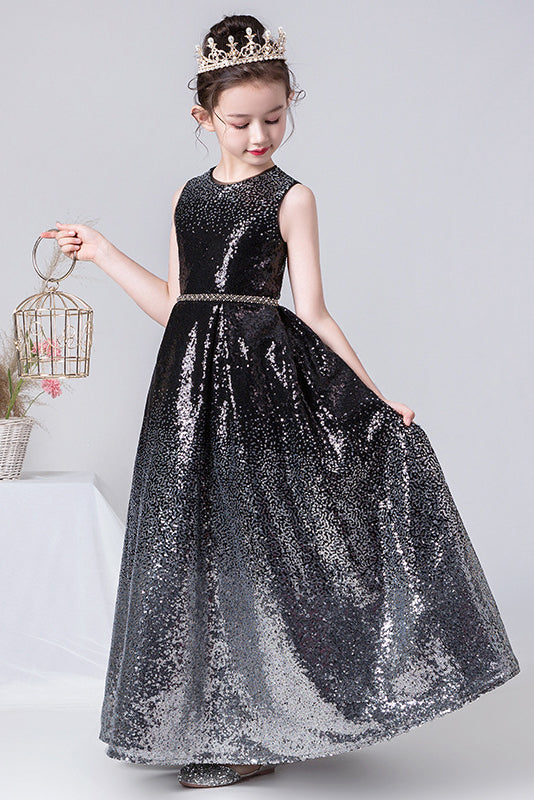 Sparkly A Line Black Sleeveless Sequins Flower Girl Dresses