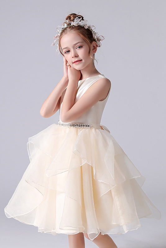 Cute A Line Sleeveless Short Flower Girl Dresses With Beading Waist