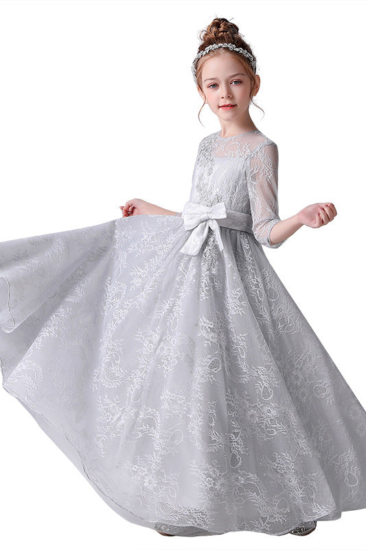 Elegant Appliques Long Sleeve Flower Girl Dresses With Bow