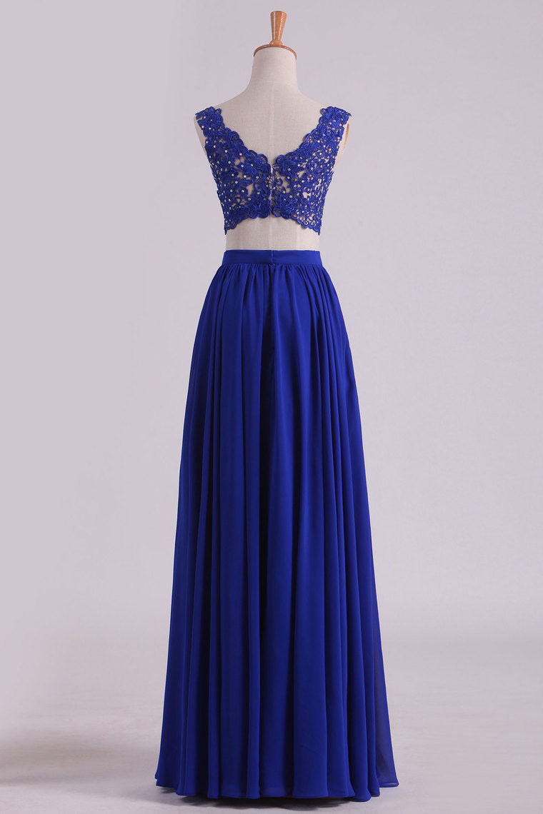 2024 Two-Piece Straps Chiffon With Applique And Beads Prom Dresses