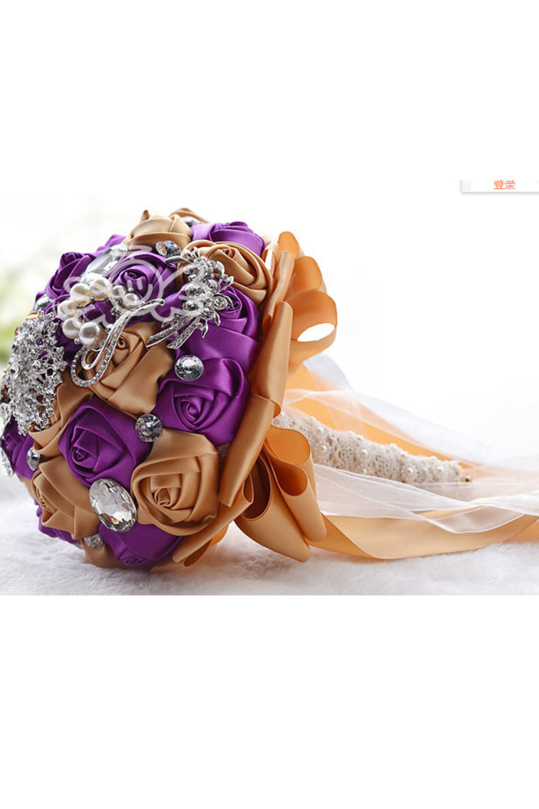 Romantic Round Satin/Rhinestone Bridal Bouquets