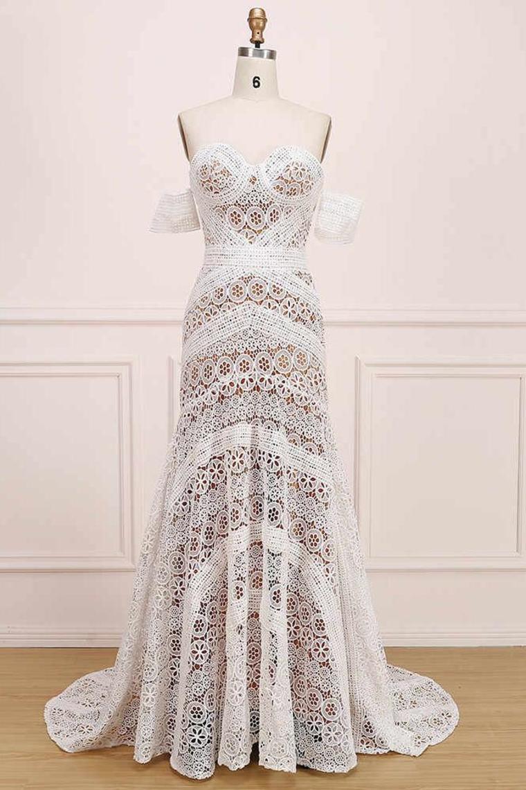 Modest Sweetheart Neck Lace Bridal Dress Beach Wedding Dresses, Sexy Boho Bridal Dress