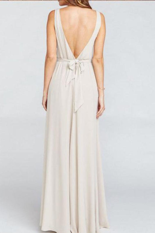 Simple Elegant Long A-Line Chiffon Open Back Bridesmaid Dresses Bridesmaid Gowns