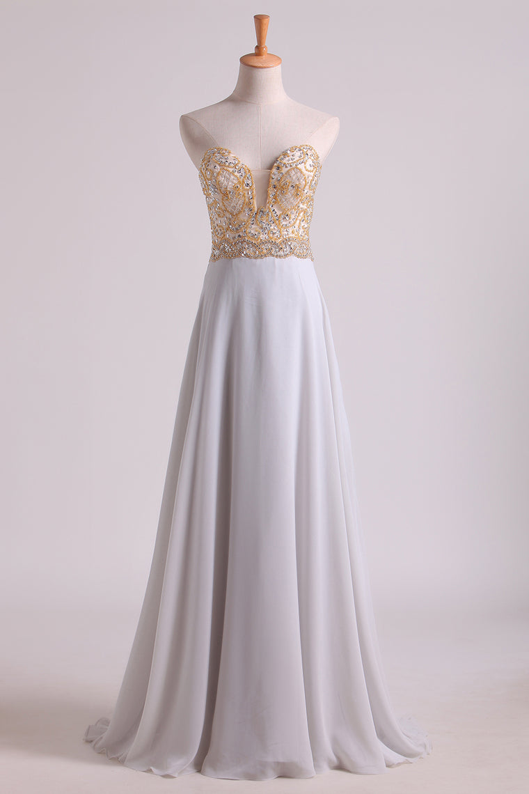 2024 Prom Dresses Sweetheart A Line With Beads Floor Length Chiffon