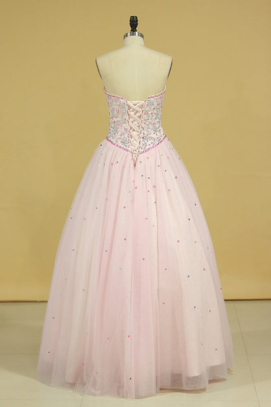 2024 Sweetheart Ball Gown Quinceanera Dresses Tulle With Beads And Rhinestones New