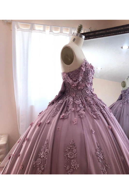 Ball Gown Off The Shoulder Tulle Quinceanera Dress With Lace Appliques, Puffy Prom Dress