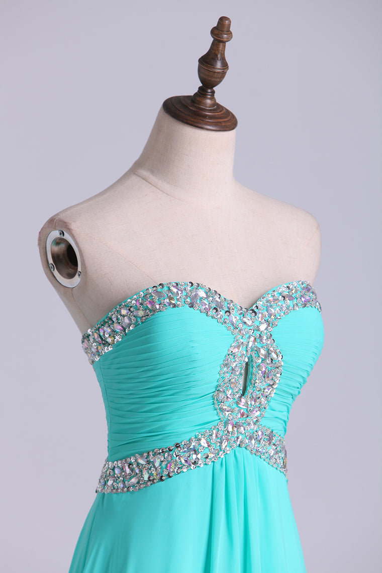 2024 Prom Dresses A Line Floor Length Sweetheart Chiffon With Rhinestone