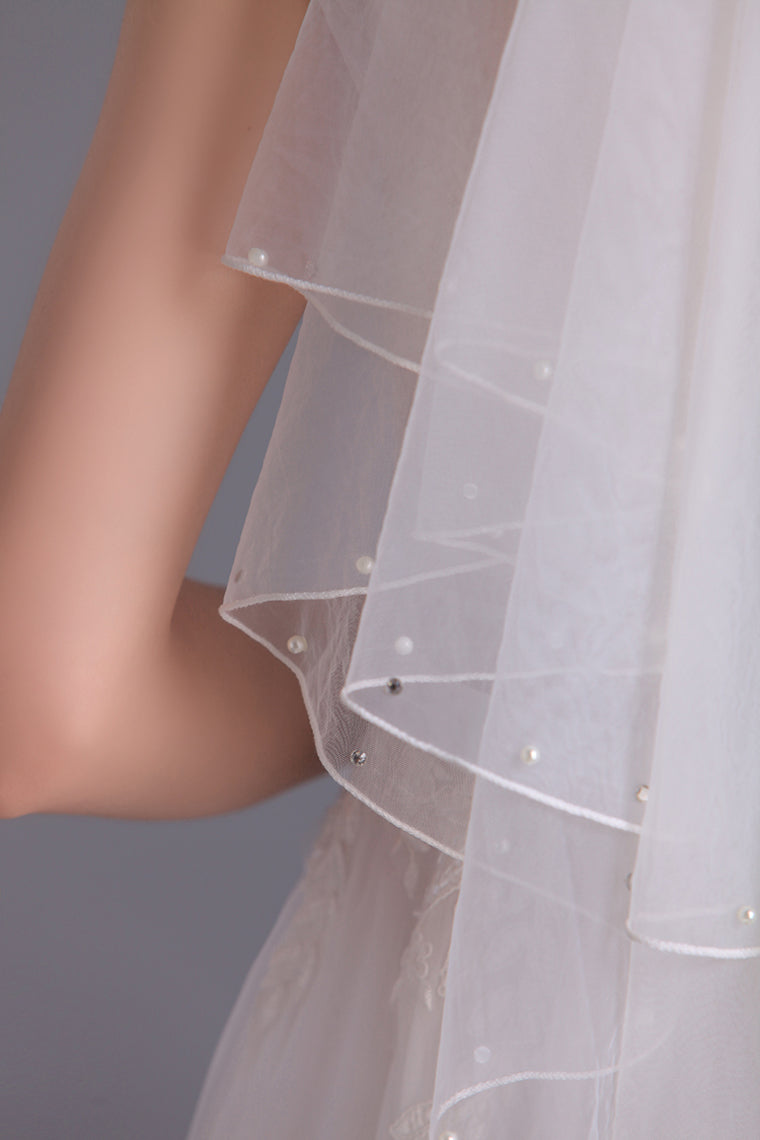 Two-Tier Elbow Length Bridal Veils With Beads