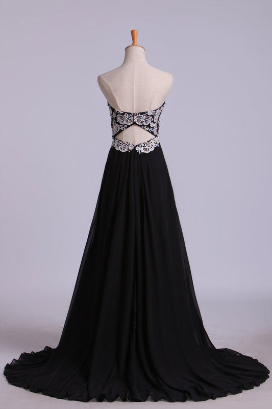 2024 Fascinating Sweetheart A Line Floor Length Prom Dresses With Applique Chiffon