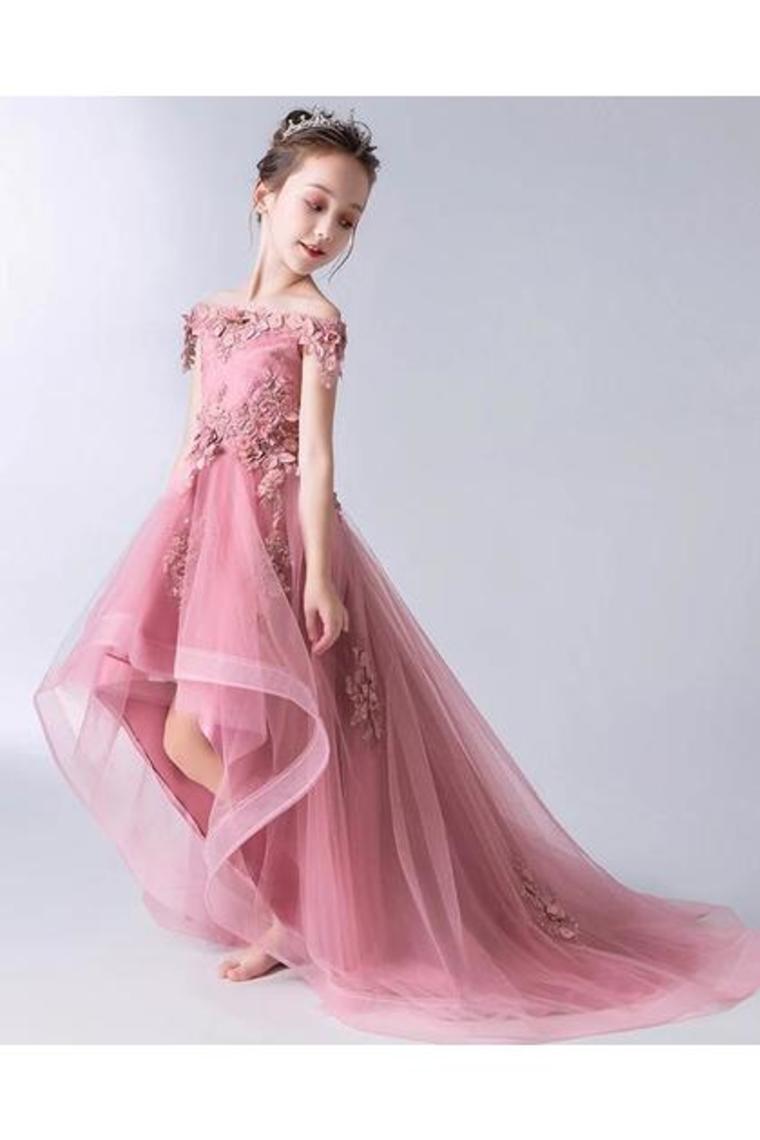 A Line High Low Flower Girl Dresses Appliques Tulle