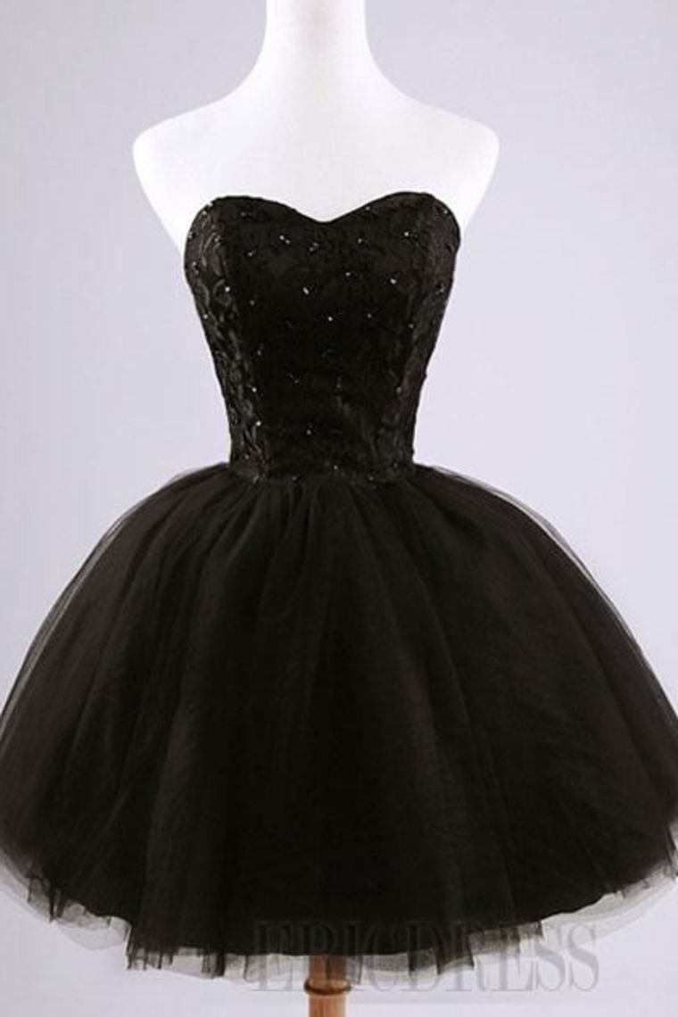 2024 Black Homecoming Dresses Ball Gown Sweetheart Short/Mini With Appliques Lace Up