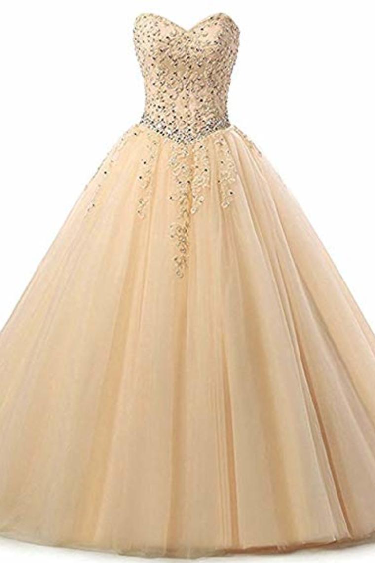 Tulle Beading Sweetheart Neck A Line Sleeveless Wedding Bridesmaid Long Evening  Festive Party Dress