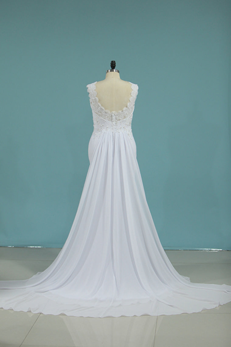 2024 A Line Scoop Chiffon With Applique Wedding Dresses Court Train