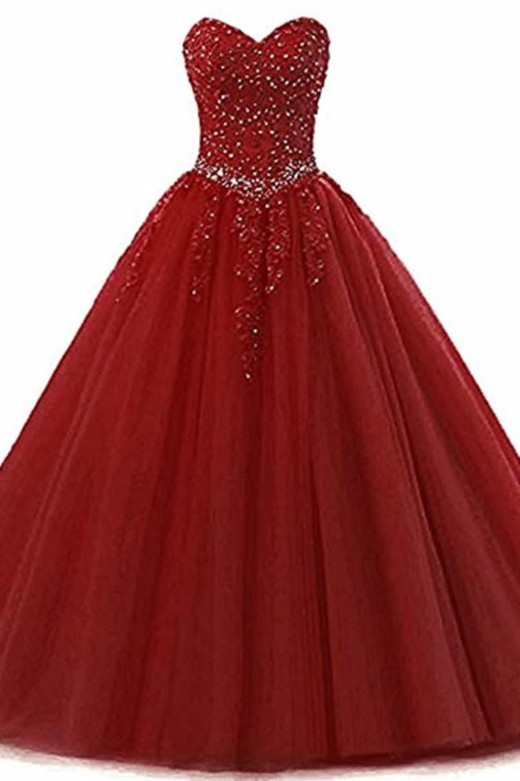 Tulle Beading Sweetheart Neck A Line Sleeveless Wedding Bridesmaid Long Evening  Festive Party Dress