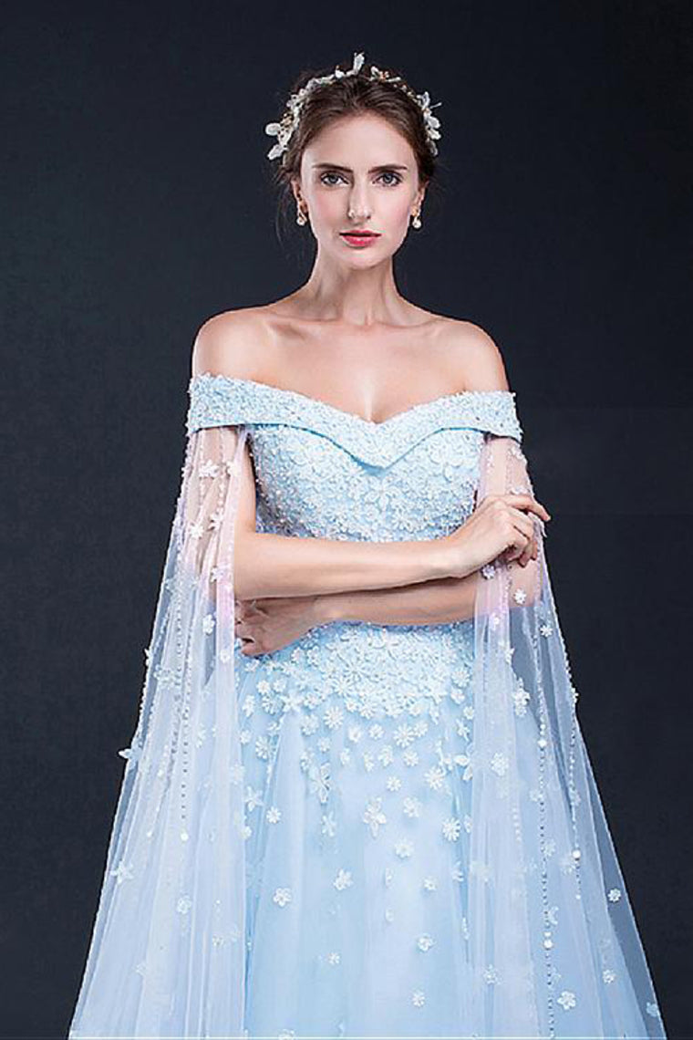 2024 Light Sky Blue Prom Dresses Sweep/Brush Train Tulle Prom Dress/Evening Dress