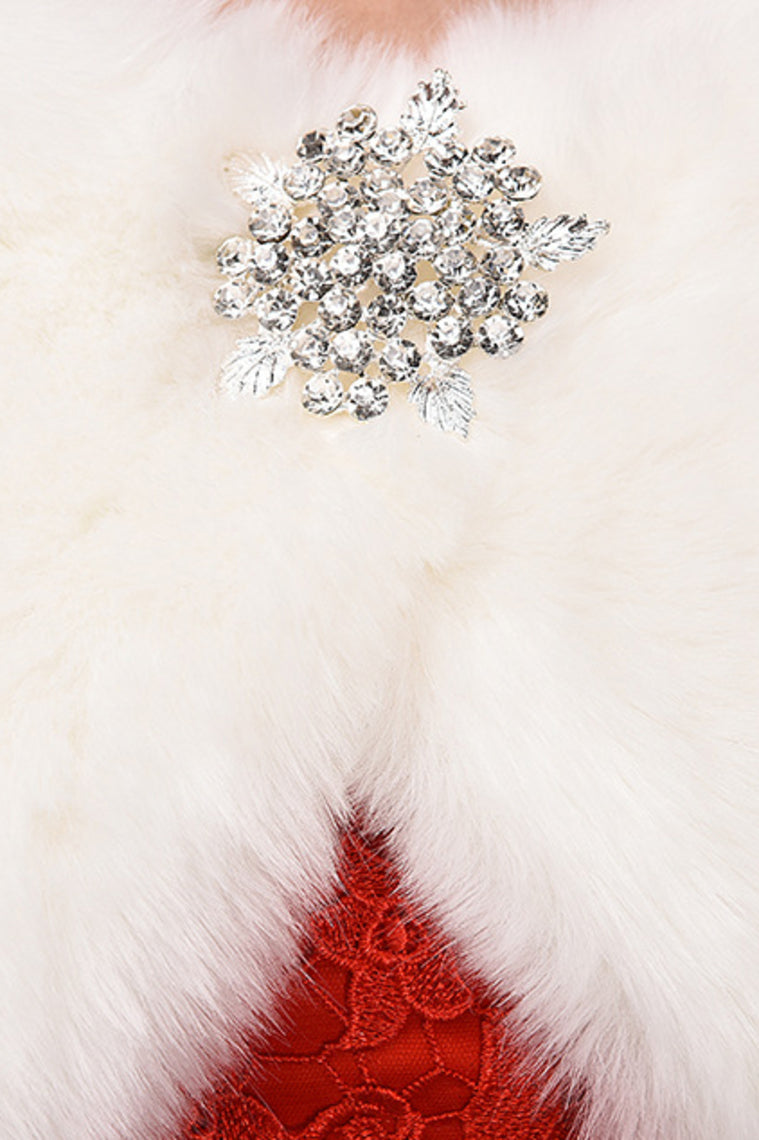 Elegant White Faux Fur Wedding Wrap With Beads