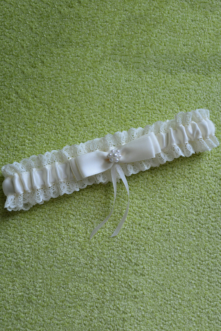 Pretty Satin/Lace With Bowknot/Pearl Wedding Garters