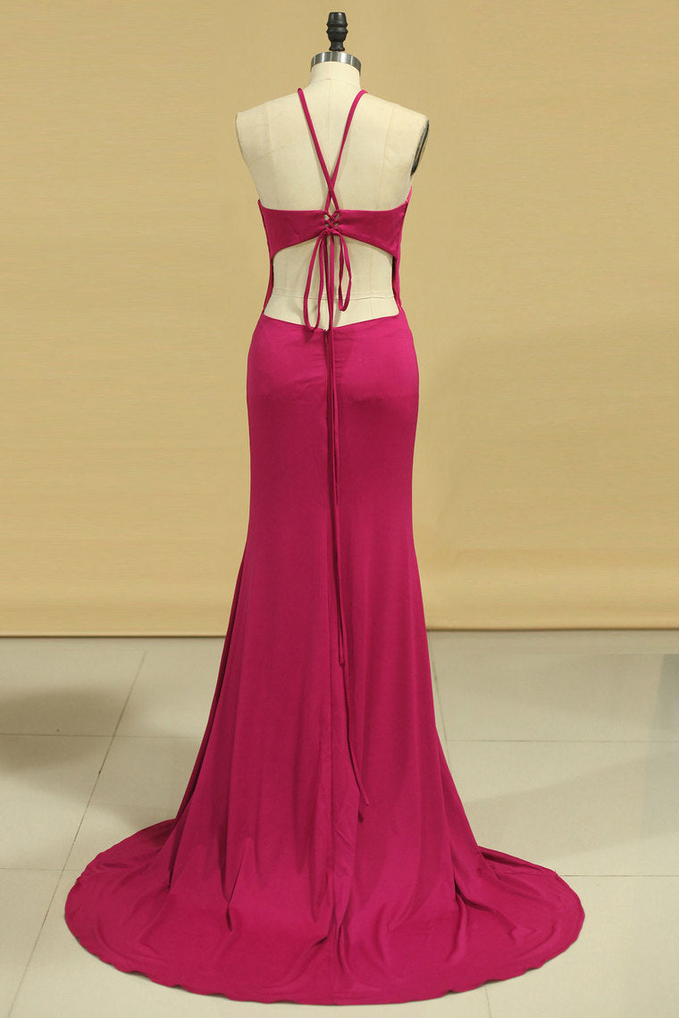 2024 Mermaid Scoop Spandex Evening Dresses Open Back