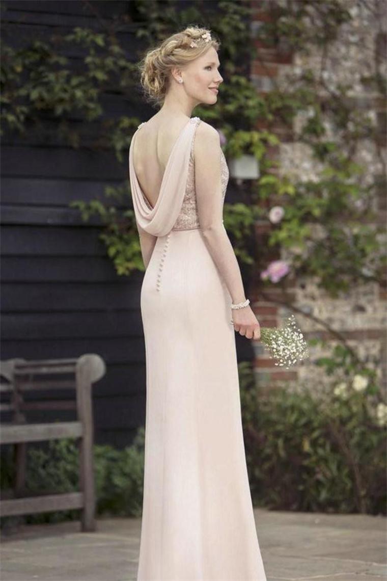 Charming Long Light Pink Floor Lenght Open Back Elegant Bridesmaid Dresss