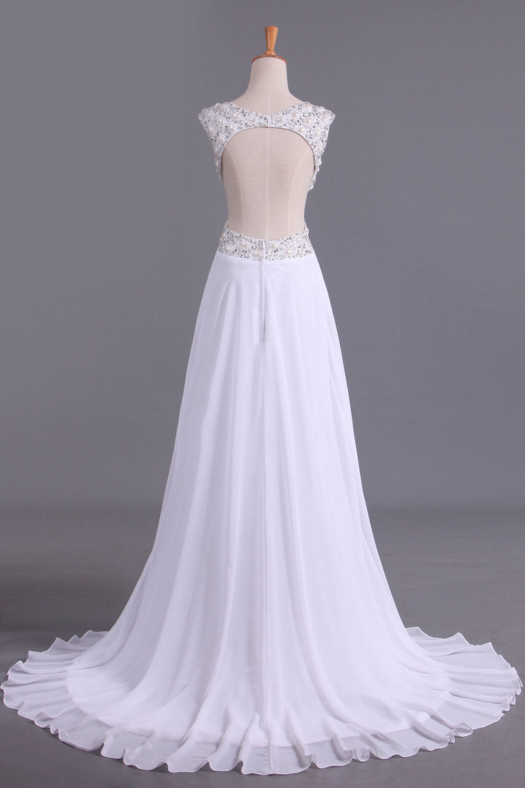 2024 White V-Neck Prom Dresses A Line Chiffon With Beading