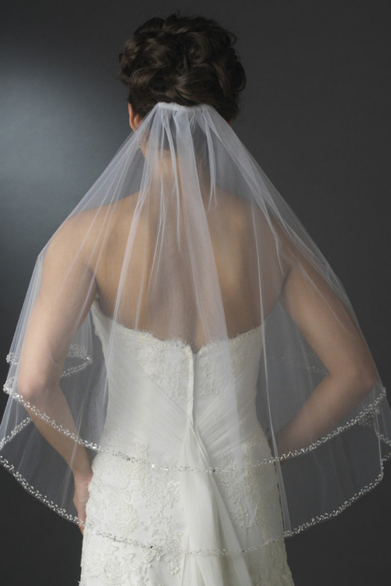 Two Layers Elbow  Length Wedding Veil Beaded Edge V052