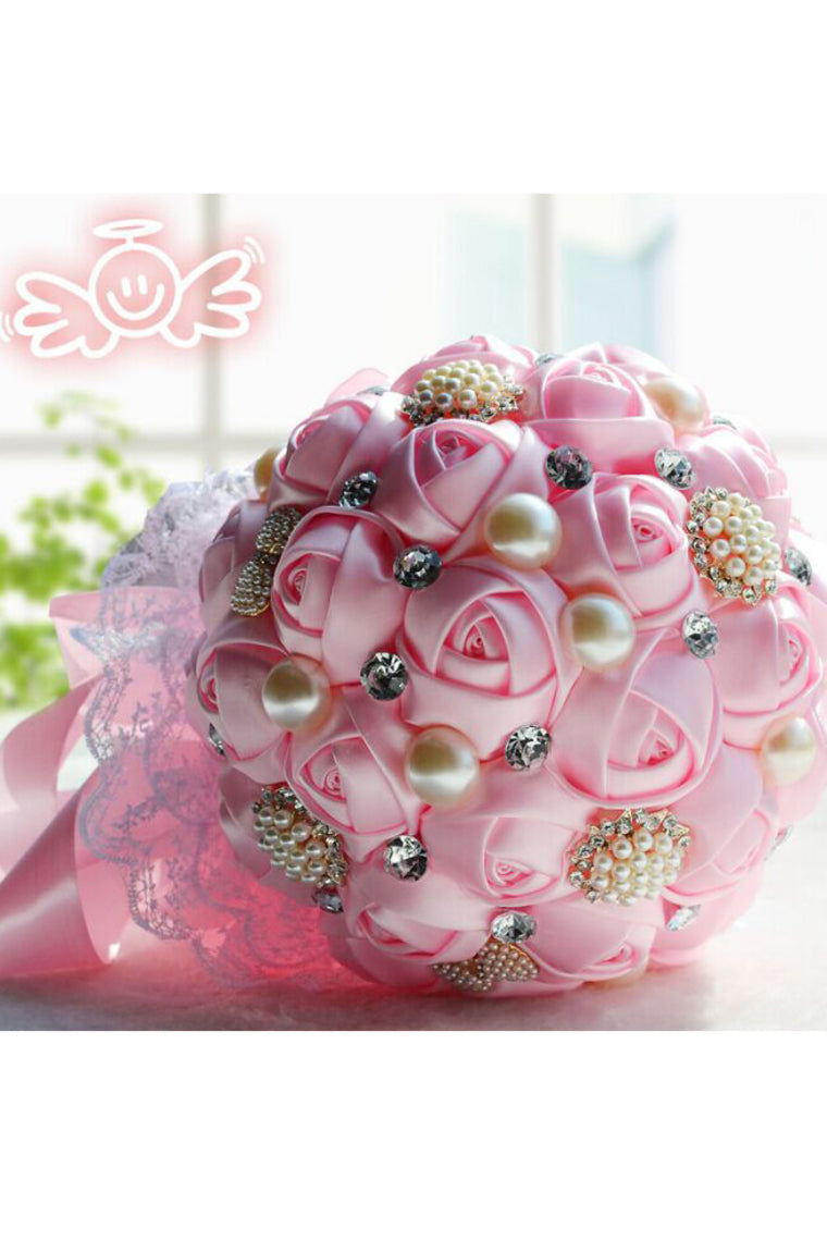 Beautiful Round Satin Bridal Bouquets With Rhinestones