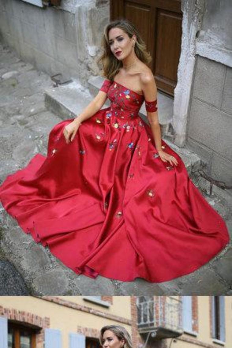 2024 Red Long Prom Dresses Strapless Floor-Length Satin Sexy Prom Dress/Evening Dress