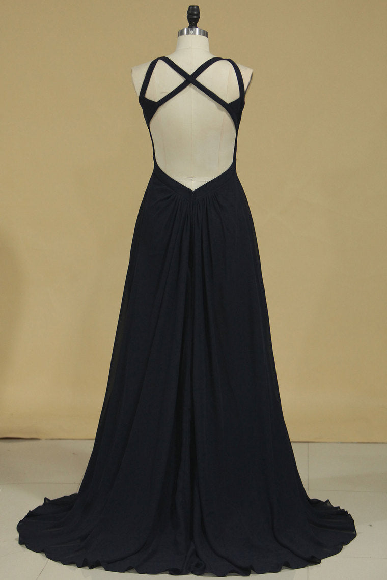 2024 Bridesmaid Dresses Scoop A Line Chiffon With Slit Open Back