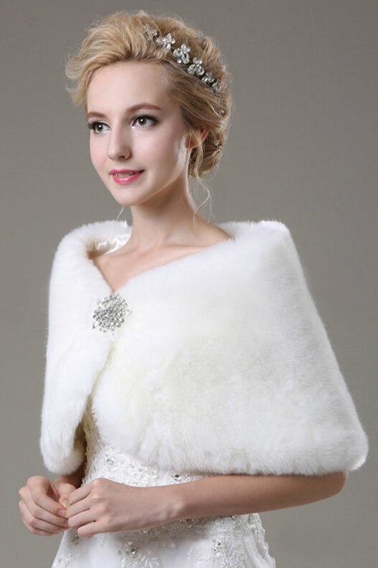 Pretty Faux Fur Wedding Wrap With Beads