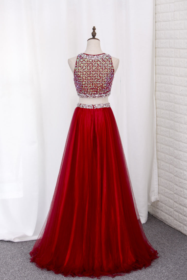 2024 Two Pieces Bateau Prom Dress Beaded Bodice A Line Tulle Floor Length