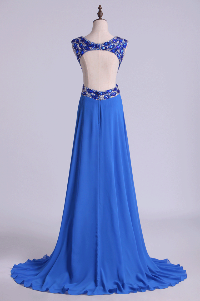 2024 V-Neck Prom Dresses A Line Chiffon With Beading