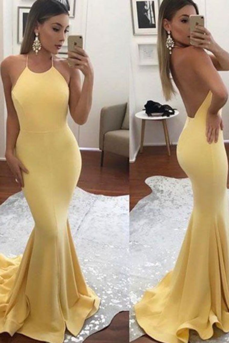 2024 New Arrival Sexy Open Back Halter Spandex Prom Dresses Mermaid Zipper Up