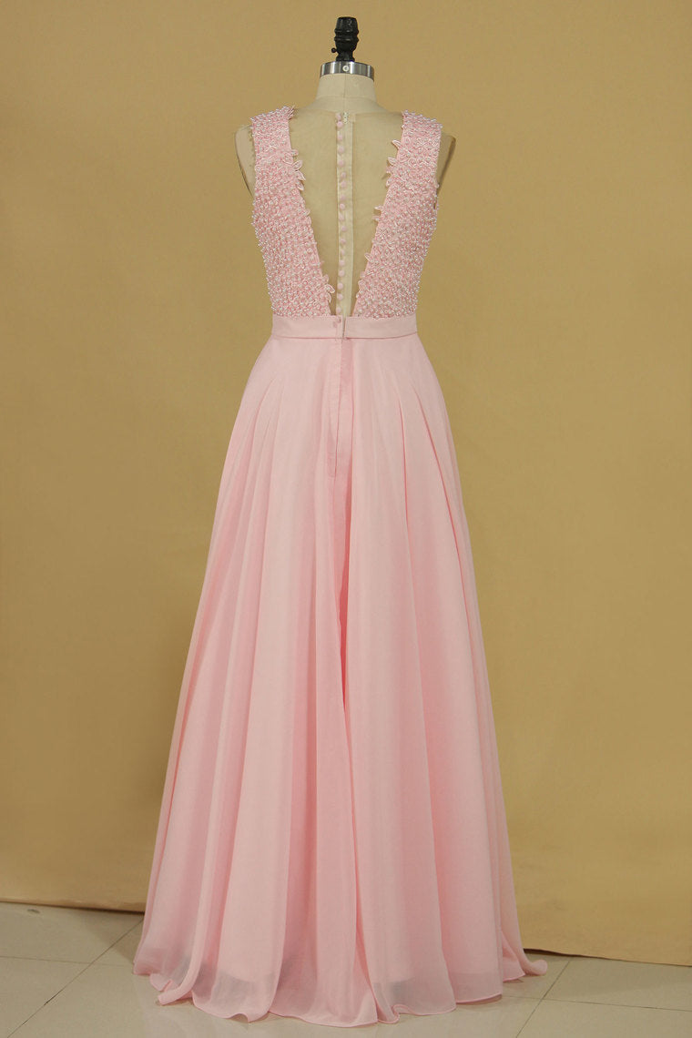 2024 A Line Scoop With Sash And Applique Chiffon Prom Dresses