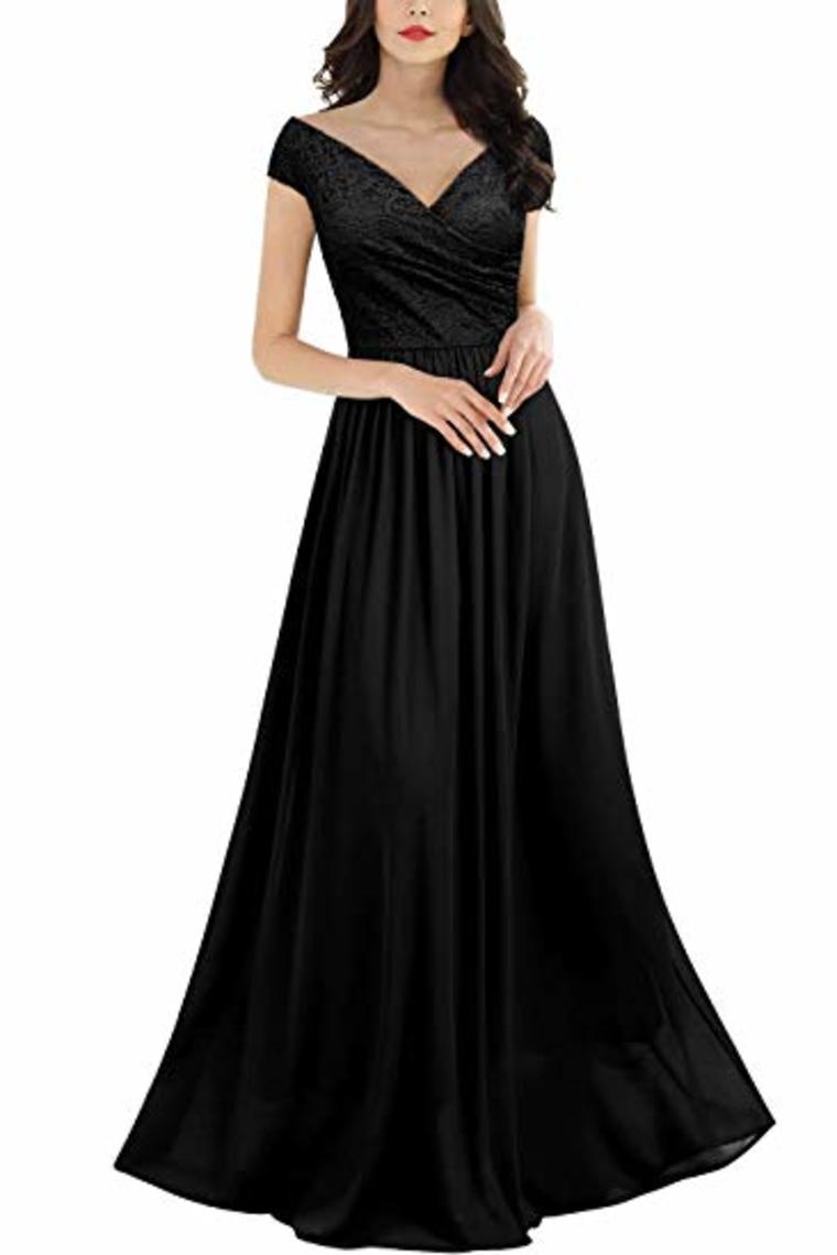 Sleeveless V-Neck Lace Chiffon Dress Bridesmaid Party Festive Chiffon Long Dress