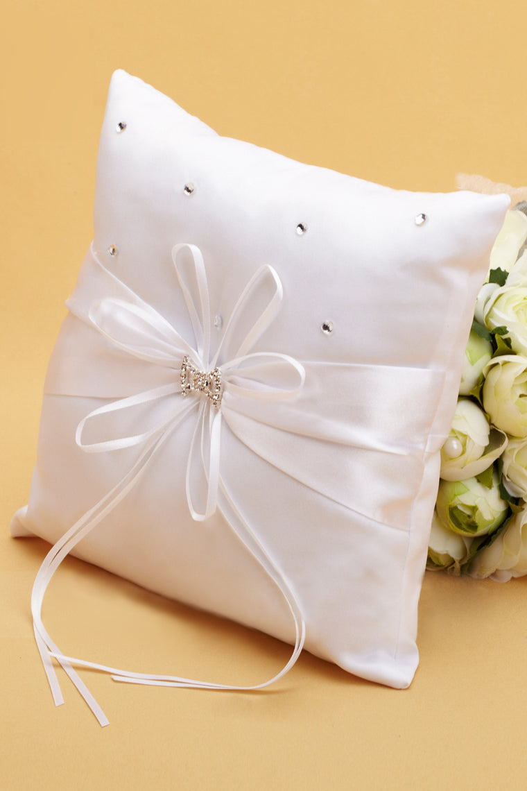 Pure Ring Pillow Satin With Sash/Rhinestones