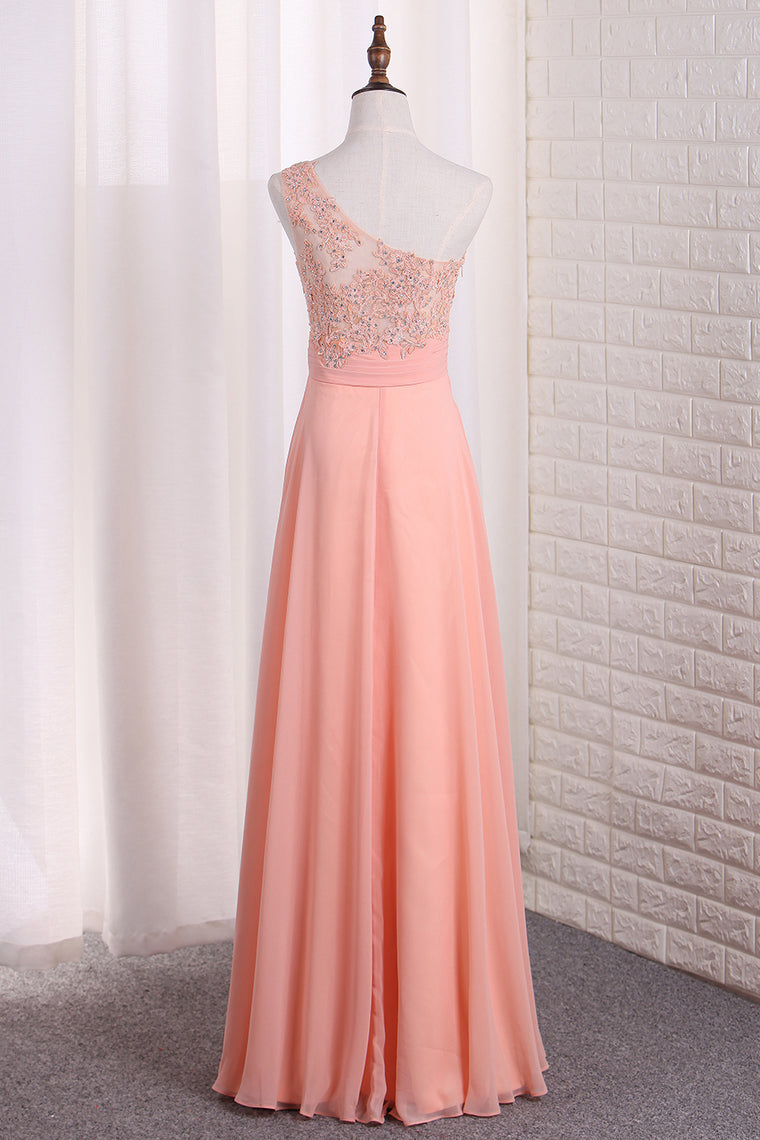 2024 Chiffon One Shoulder A Line Prom Dresses With Applique Sweep Train