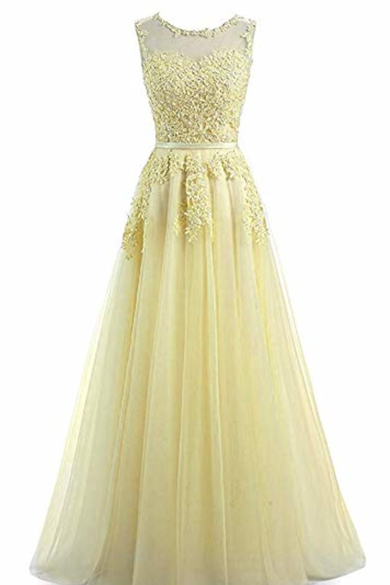 Beautiful A-Line Long Lace Tulle Zipper Evening Dress Ball Gown Bridesmaid Dress