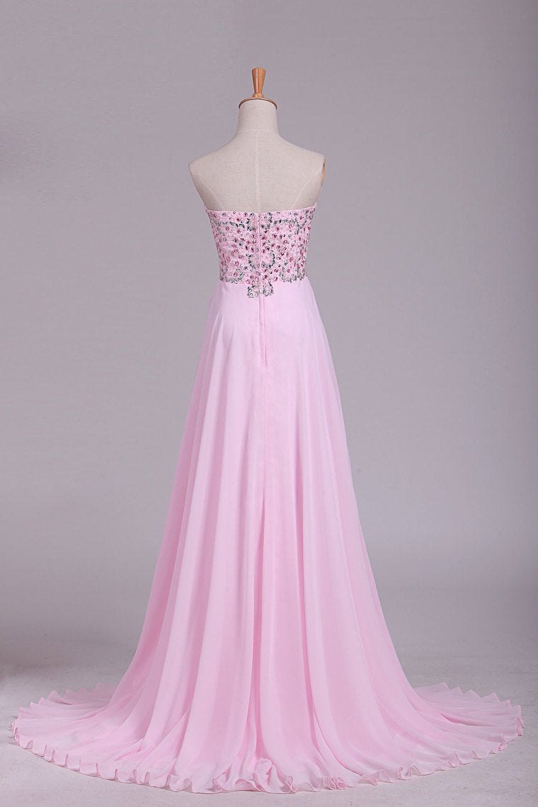 2024 Hot Prom Dresses Sweetheart With Beading Floor Length Chiffon