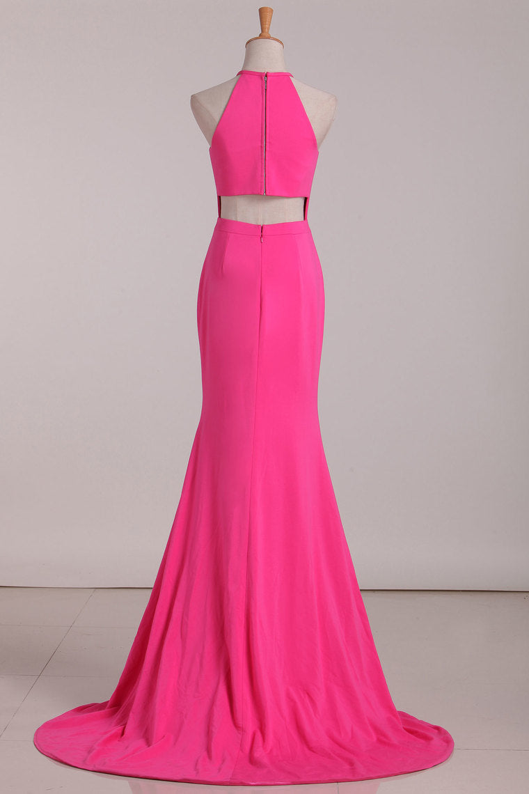 2024 Mermaid Evening Dresses Halter Chiffon Sweep Train