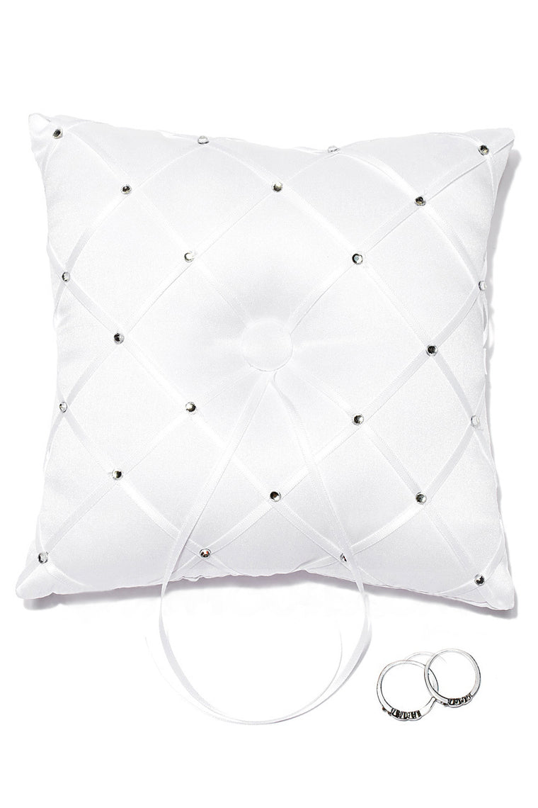 Elegant Ring Pillow Satin With Ribbons And Rhinestones